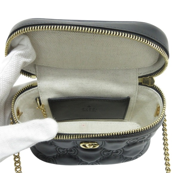 GUCCI GG Matelasse Mini Top Handle Bag Black 723770 2way Chain Shoulder - Picture 7 of 16